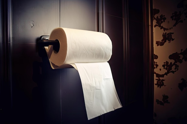 Classic empty roll of toilet paper with the last few sheets hanging on waiting to be used