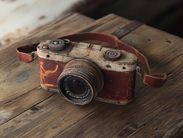 Classic Film Camera with Worn Leather Strap