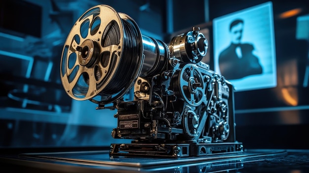 Classic film projector with reels and film