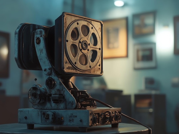 Classic film projector with reels and film