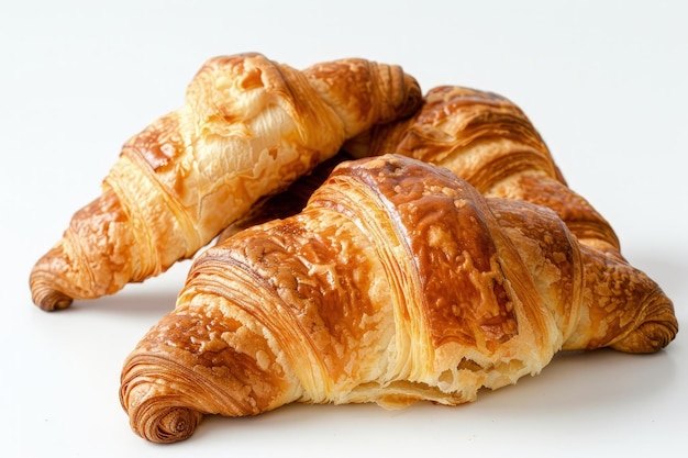 Classic French Croissants Freshly Baked on White Background