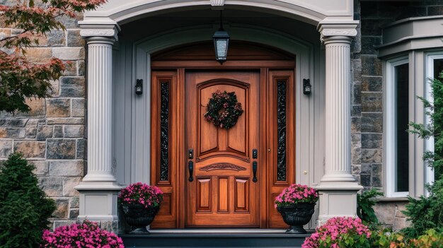 Classic front door with intricate details and a welcoming entrance