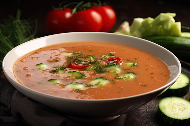 Classic gazpacho with ripe tomatoes and cucumbers