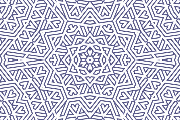 Classic geometric background pattern with blue lines on white, decoration ornament illustration. Simple straight blue line stripes of different design shapes