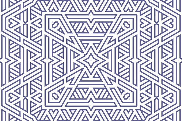 Classic geometric background pattern with blue lines on white, decoration ornament illustration. Simple straight blue line stripes of different design shapes