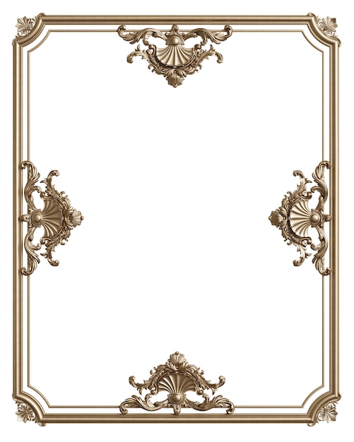 Classic golden frame with ornament decor isolated on white 