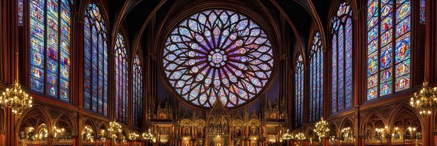 Photo classic gothic cathedral with intricate stained glass windows