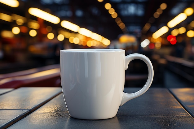 A classic gray cup a reliable companion for a quick espresso at a train station