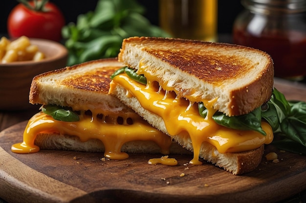 Classic grilled cheese on a wooden board