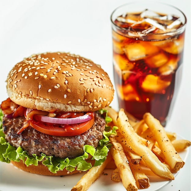 Classic Hamburger Meal with Fries and Soda