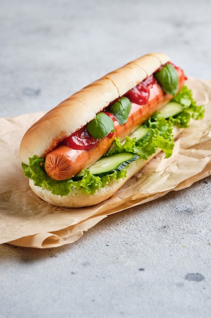 A classic hot dog on the table for a quick bite.