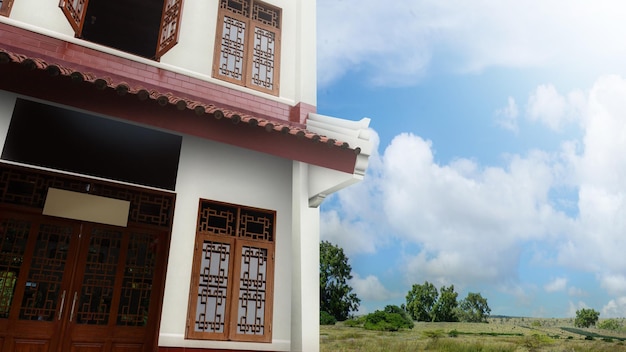 Classic house with Chinese wooden windows and doors decoration