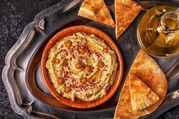 Classic hummus on the plate.