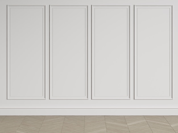 Classic interior empty room. Walls with mouldings. Floor parquet herringbone. 3d rendering