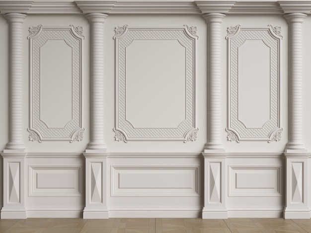 Classic interior wall with moldings 3d rendering