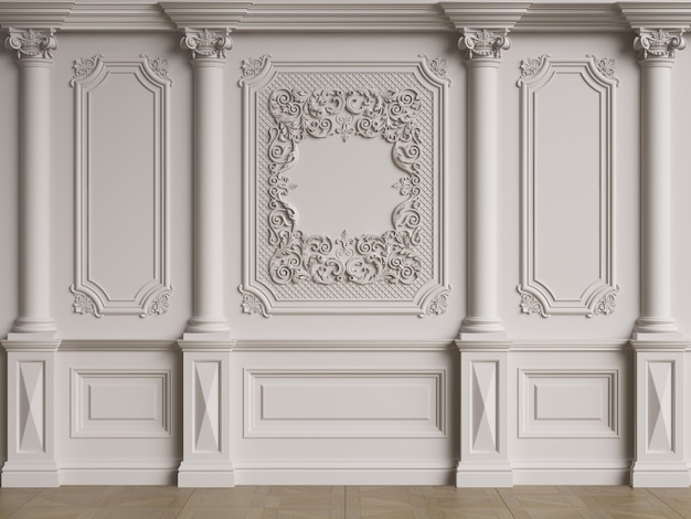 Classic interior wall with moldings 3d rendering