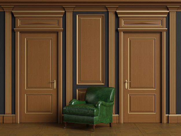 Photo classic interior with wooden boiserie with copy space