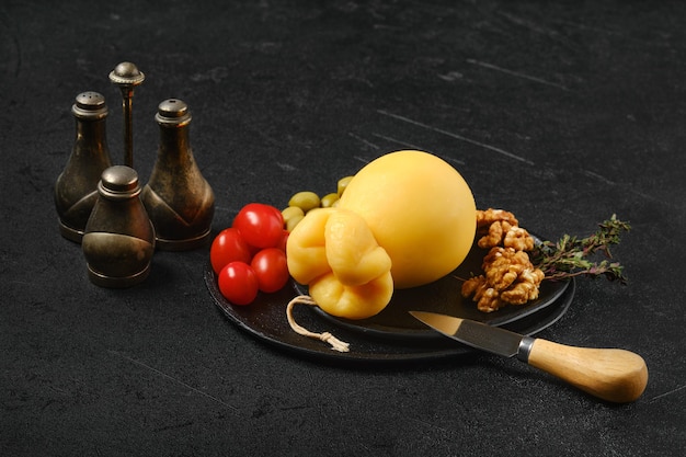 Classic italian caciocavallo cheese on a plate