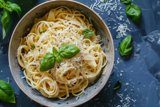 Classic Italian spaghetti with creamy parmesan sauce and fresh basil for a simple yet flavorful