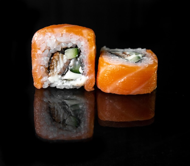 classic japanese rolls with cheese and fish