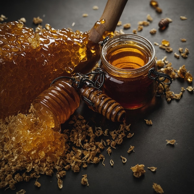 Photo classic jar of honey preserving its rich flavor and smooth texture