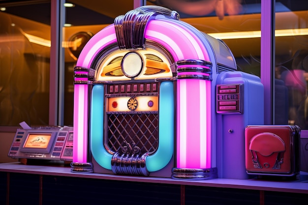 Classic juke box music box for choosing song composition in retro cafe Generative AI