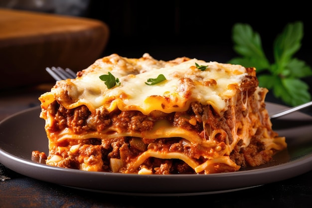 Classic lasagna with layers of pasta cheese and meat sauce