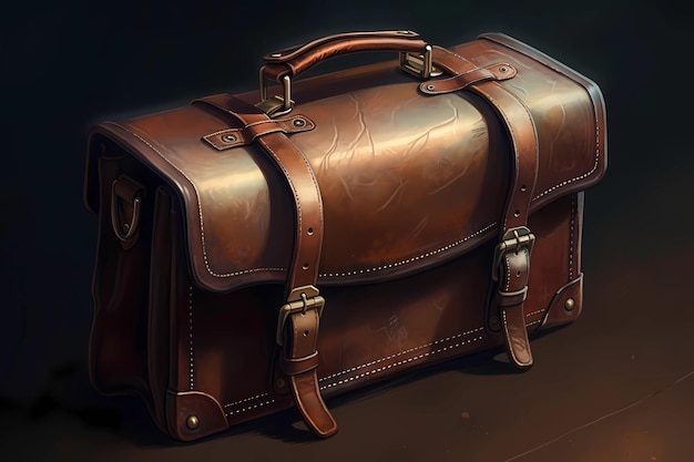 A classic leather briefcase digital art illustration