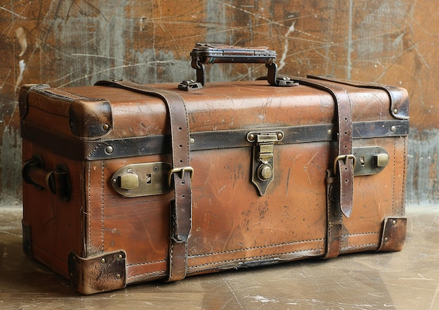 Classic Leather Suitcase with Brass Buckles