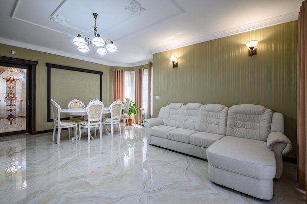 Classic living room interior design with marble floor