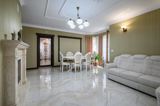 Classic living room interior design with marble floor