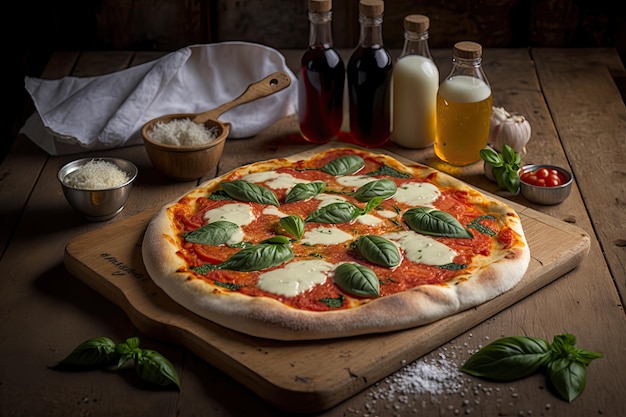 Classic margherita pizza with tomato sauce fresh mozzarella and basil