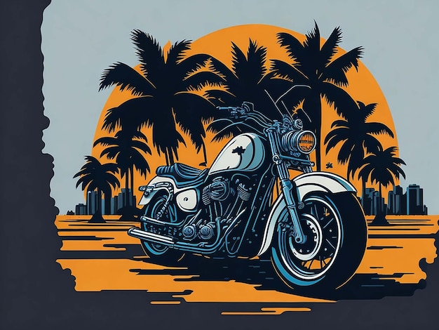 classic motorcycle rider sunset background tshirt design vector illustration