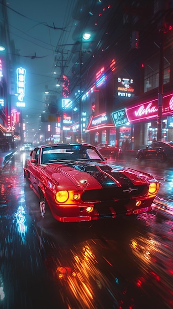 A Classic Muscle Car With NeonLit Racing Wallpaper