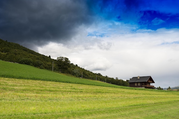 Classic Norway cottage landscape background hd