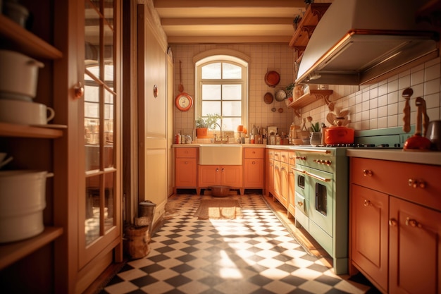 Classic old vintage interior kitchen room with minimal cozy tone style decorate Generative Ai