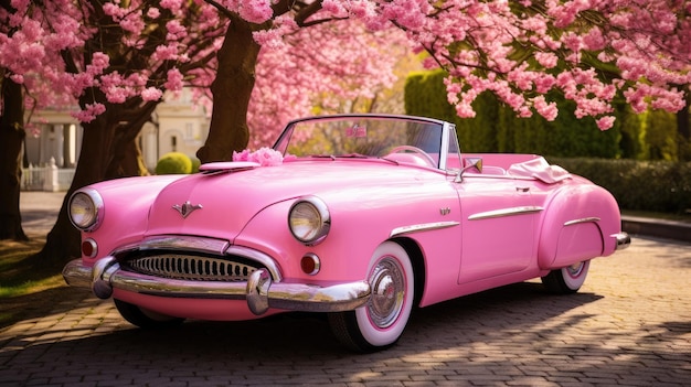 Classic pink car in pink style