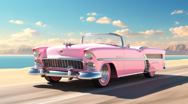 Classic pink car in pink style