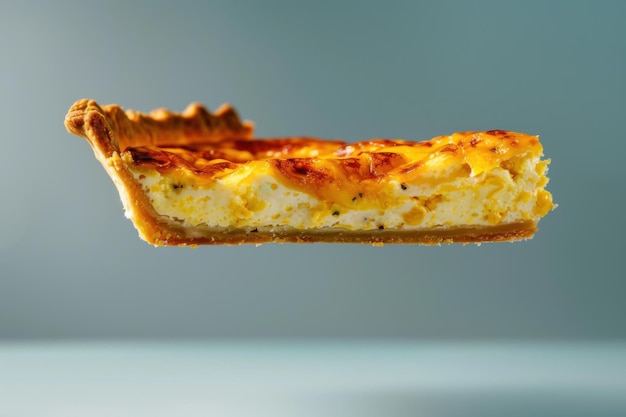 Photo classic quiche slice with golden flaky crust creating a delicious and savory french dish scene