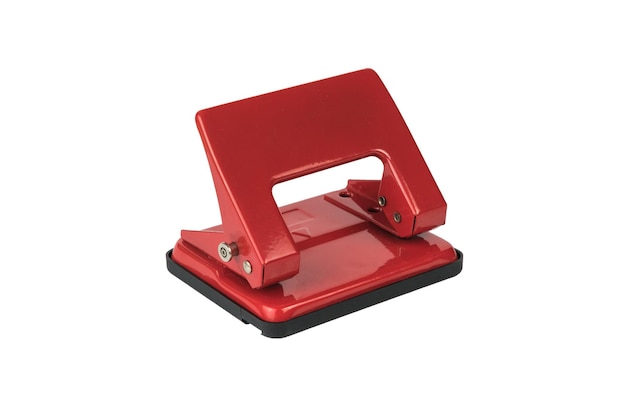 Classic red hole punch isolated on a white background