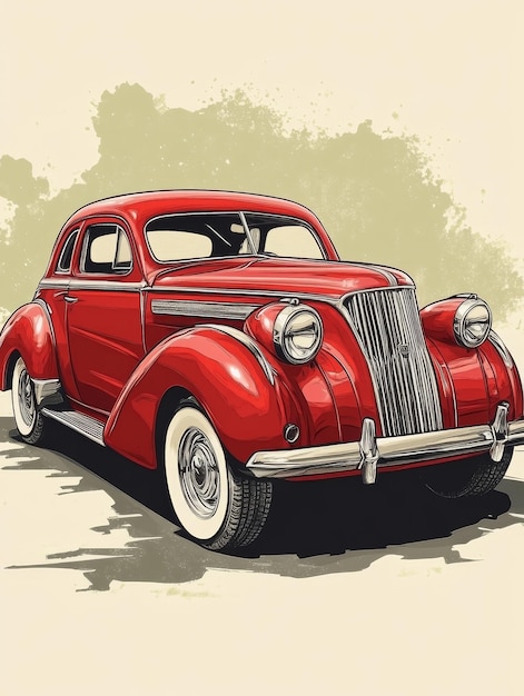 Classic Red Vintage Car Illustration