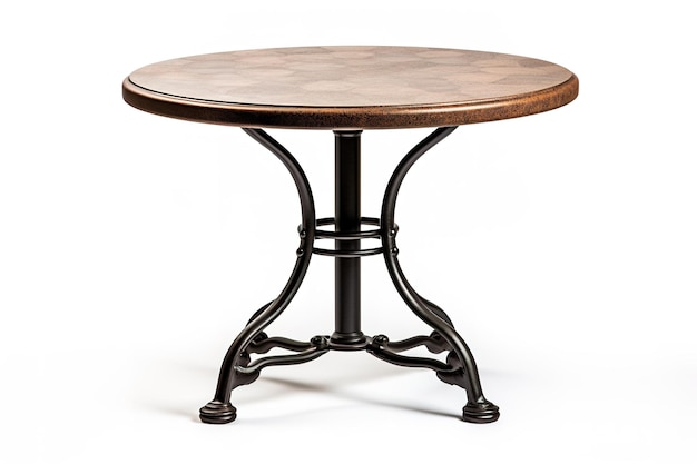 A Classic Round Table With Ornate Iron Legs Perfect for a Parisian Cafe on a Clear PNG or White Background