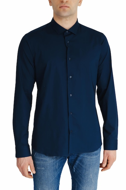 Classic shirt of black silk with long sleeves and pockets on chest in half turn front side and back