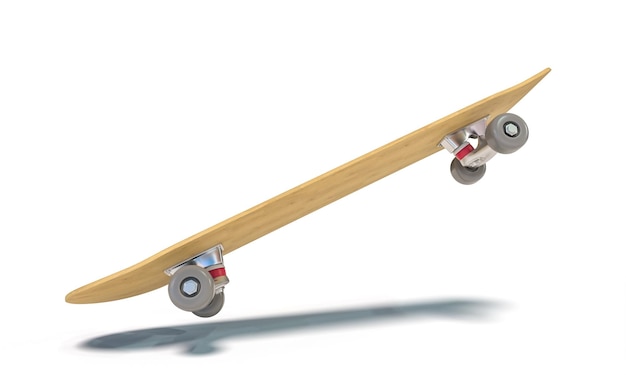 classic skateboard on white background in jump 3d render