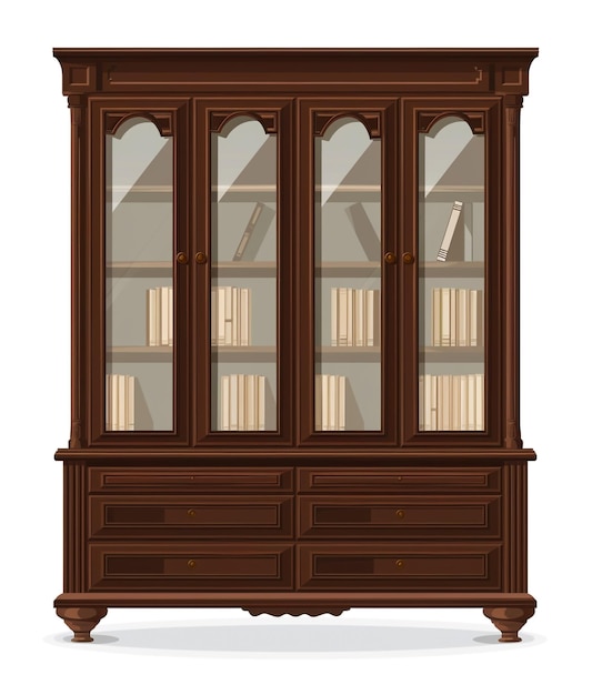 Photo classic solid wood bookcase with glass doors and ornate detailing for elegant home decor interiors