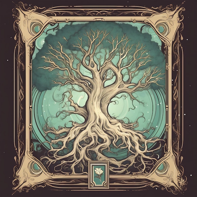 Classic stamp of a tree with intricate details