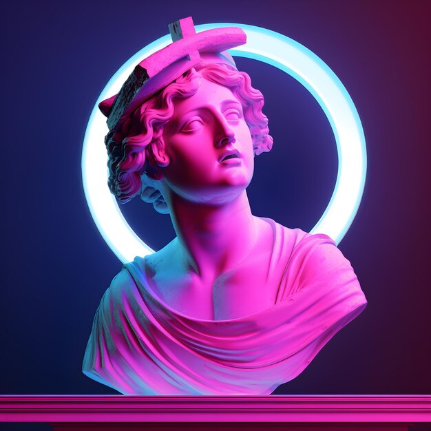 Classic statue background concept Vaporwave style background Classic sculpture color distortion