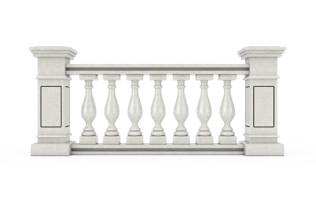 Classic Stone Pillars Balustrade with Columns on a white background. 3d Rendering