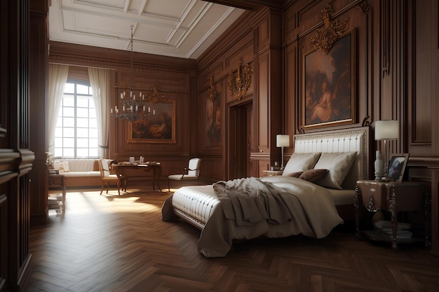 Classic style bedroom interior with modern bed in luxury house Generative AI content