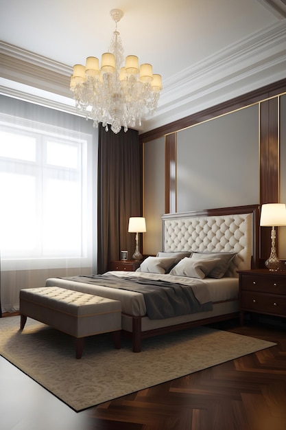 Classic style bedroom interior with modern bed in luxury house Generative AI